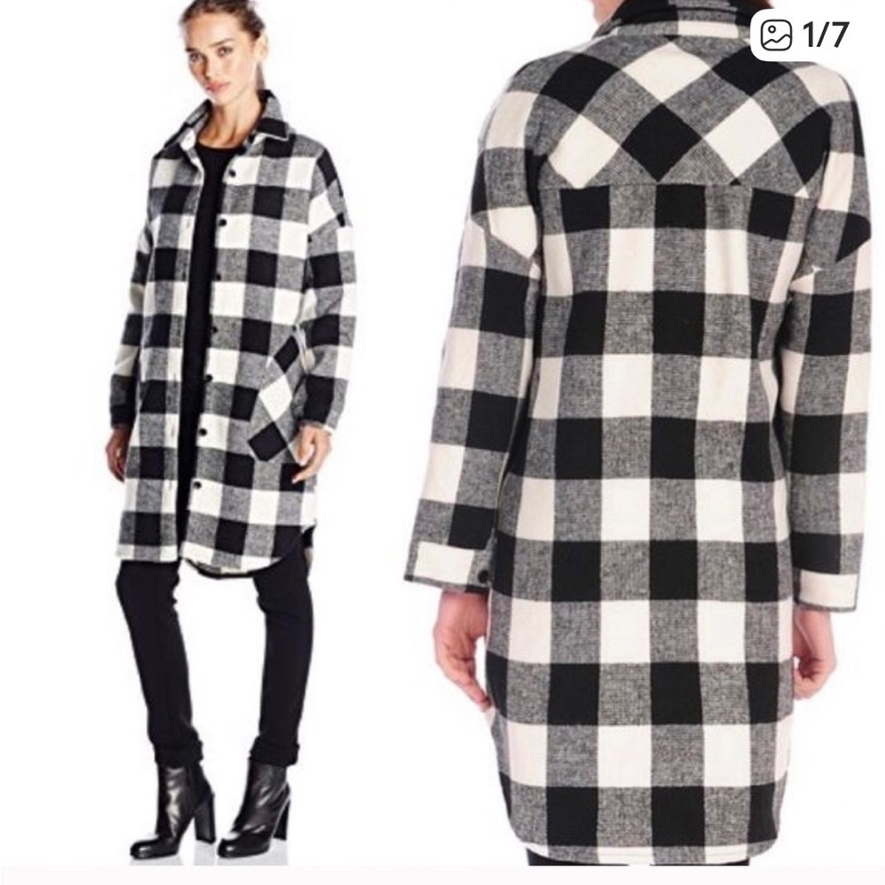 RD Style black and white plaid shacket S Petite